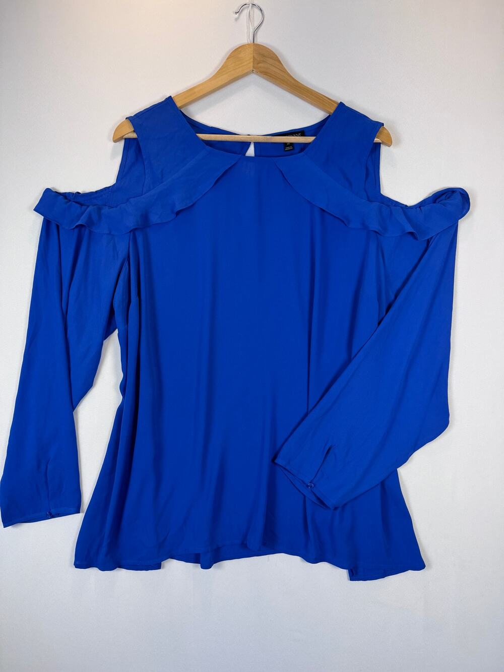 Lane Bryant Royal Blue Cold Shoulder Ruffle Blouse Plus Long Sleeve Womens 22